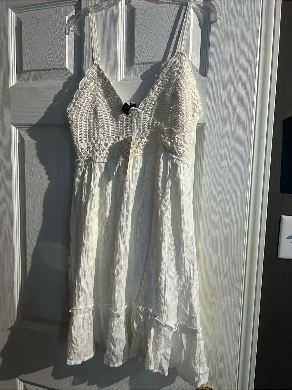 White Crochet Bodice Summer Dress - Lightweight Spaghetti Strap